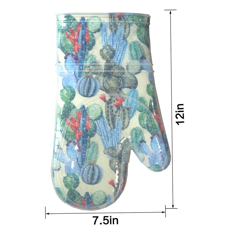 RED LMLDETA Oven Mitts Set of 2 with Transparent Clear Silicone Shell and Nice Cactus Flower Cotton Lining, Heat Resistant to 500 F Kitchen Oven Gloves Pot Holder for Cooking (Cactus Flower, Oven Mitts) - Image 2